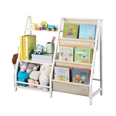 Bibliothèque à 3 niveaux, organisateur de rangement pour jouets pour tout-petits, étagère à livres pour chambres avec support à livres et sac de rangement, étagères à livres pour la chambre, la salle de jeux, la maternelle, la chambre de bébé