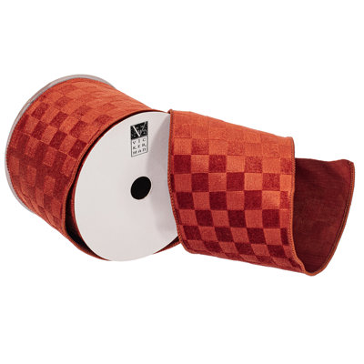 Vickerman 4"x10yd Velvet Checkered Satin Back Ribbon. Crafted from polyester, measuring 4 inches in width and 10 yards in length, it's perfect for a variety of festive projects.