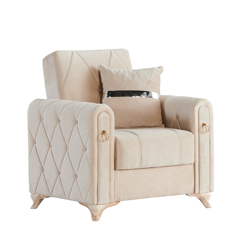 Fauteuil-lit convertible 35 po avec rangement Ferrero, Microfibre brun clair