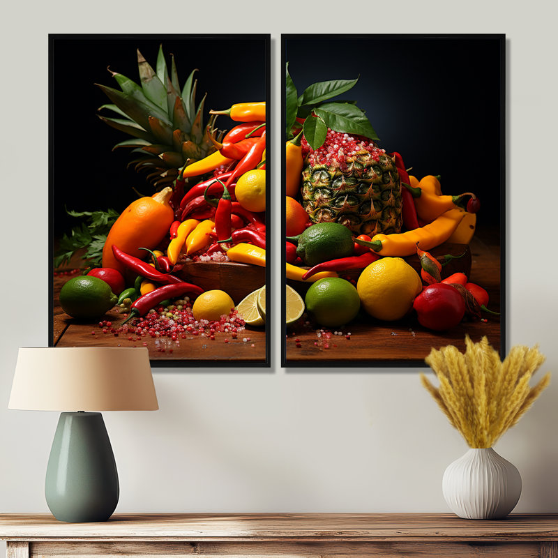 Caraïbes, fruits II - art mural traditionnel, Noir, H 36 po x l 48 po, Reproduction encadrée sans passe-partout