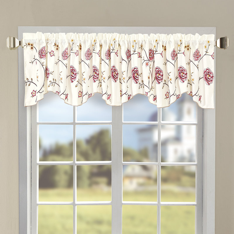 Burgundy Floral Embroidered Rod Pocket Window Valance