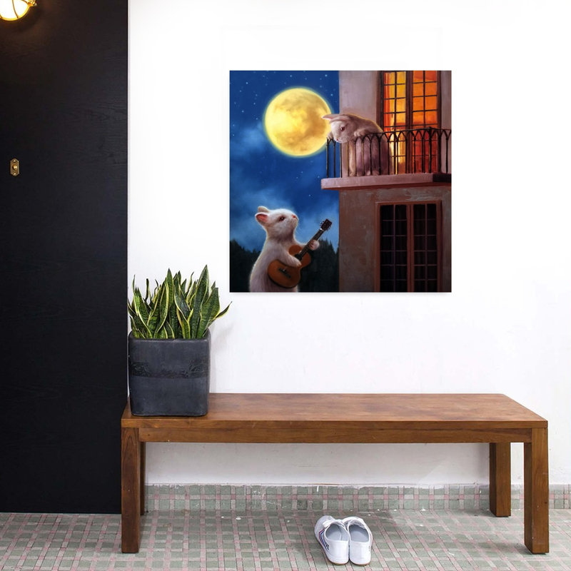 Lapin au clair de lune abstrait, art urbain contemporain, forêt urbaine, H 32 po x l 32 po