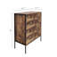 Commode à 4 tiroirs de style industriel, organisateur de vêtements de rangement en bois brun rustique avec structure en acier robuste, commode à 4 tiroirs, armoire de rangement pour chambre à coucher, salon