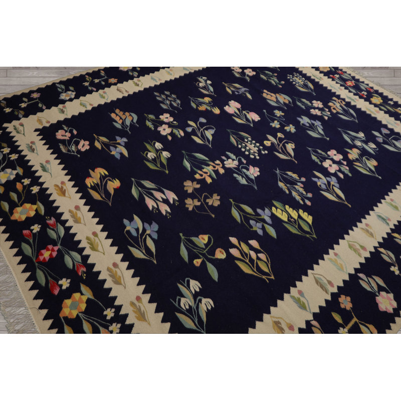 8'5''x10'5'' Hand Woven Wool Navy Kilim Traditional Rug