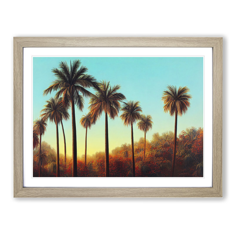 Inspiring Palm Trees - Single Picture Frame Print, 46cm H x 64cm W x 2cm D, Oak