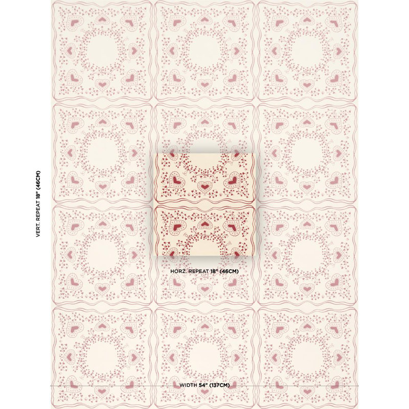 Papier peint Schumacher X Garden Of Hearts, Rouge