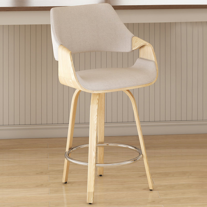 Modern Upholstered Counter Stools, 26 Inch Swivel Bar Stools With Hollow Back And Wooden Legs For Kitchen Island,Kitchen Bar Height Stools