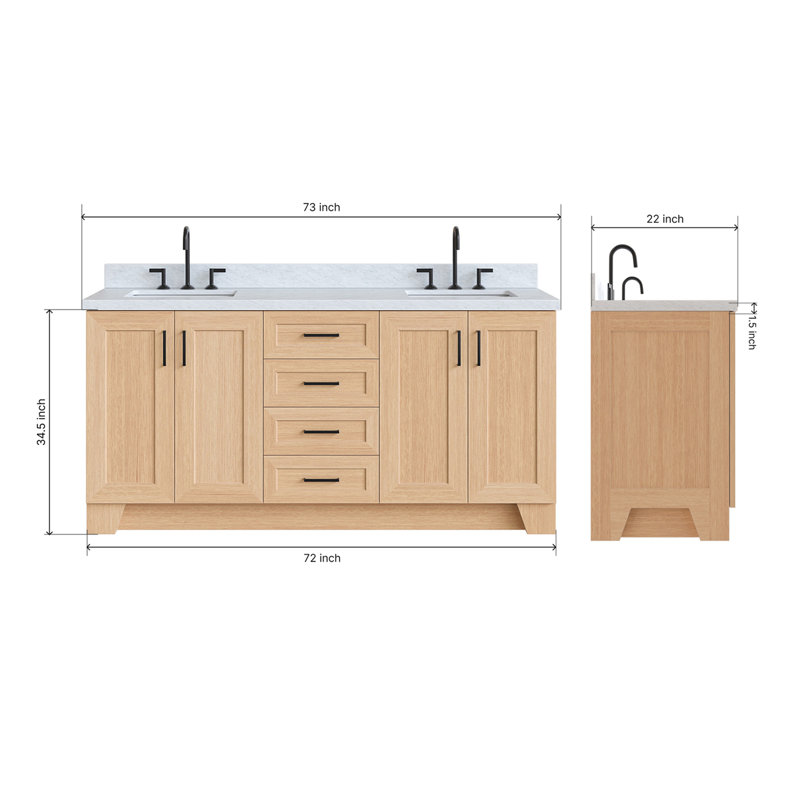 73 IN.  Single Bathroom Vanity, Rectangular, Natural Oak, Carrara Marble