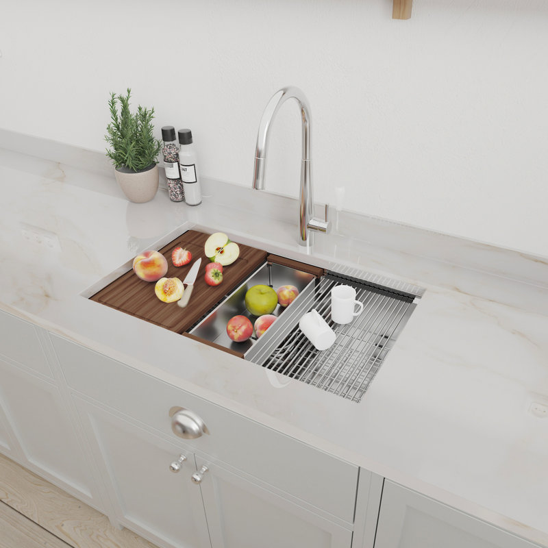 32 X 18 Inch Undermount Single Bowl Kitchen Sink, Stainless Steel Gauge. T304 Steel, Thick And . Rust, Scratch-, High Temperature. Workstation Sink With Space Enhancement. X Grooves For Quick Water