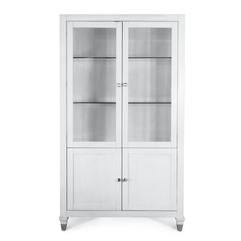 Point Breeze - Curio avec métal et éclairage tactile - Blanc frais avec finition glacis gris doux