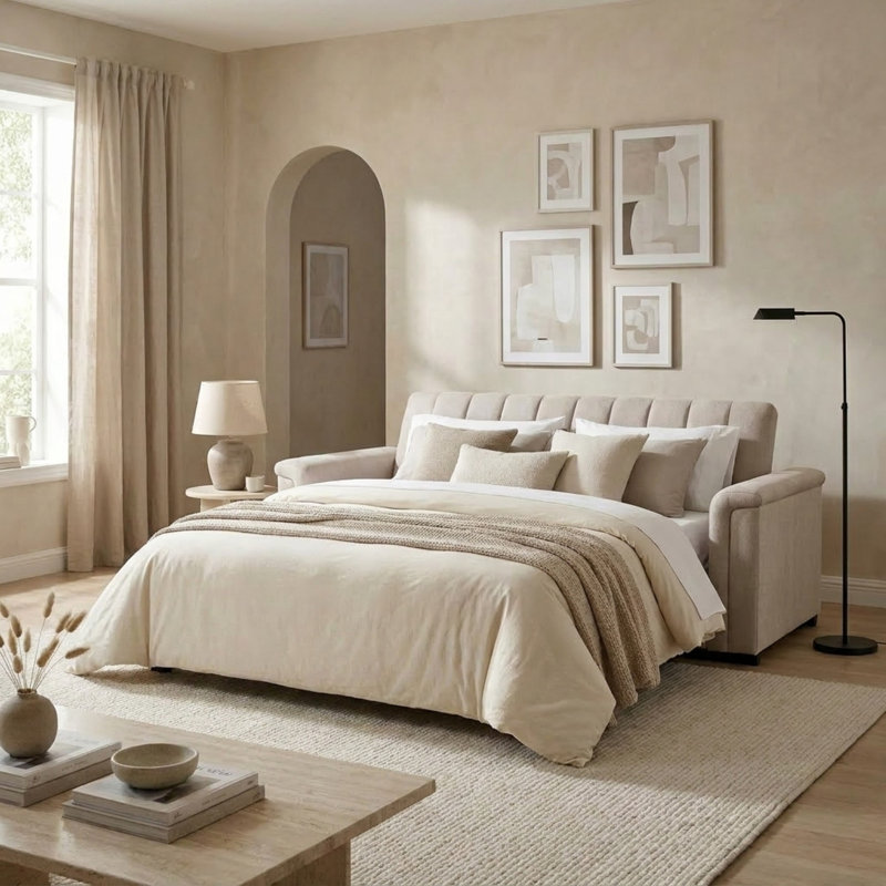 Charlotte 3 Seater Fabric Sofa Bed, Beige
