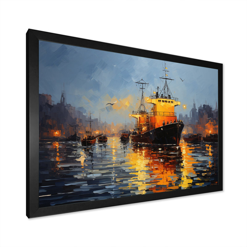 Port Harbor Symphony Pointillism, H 16 po x l 32 po x P 1 po, Cadre photo noir