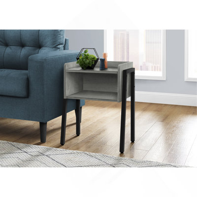 Table d'appoint, table d'appoint, table de bout, table de chevet, lampe, salon et chambre à coucher, stratifié gris, métal noir