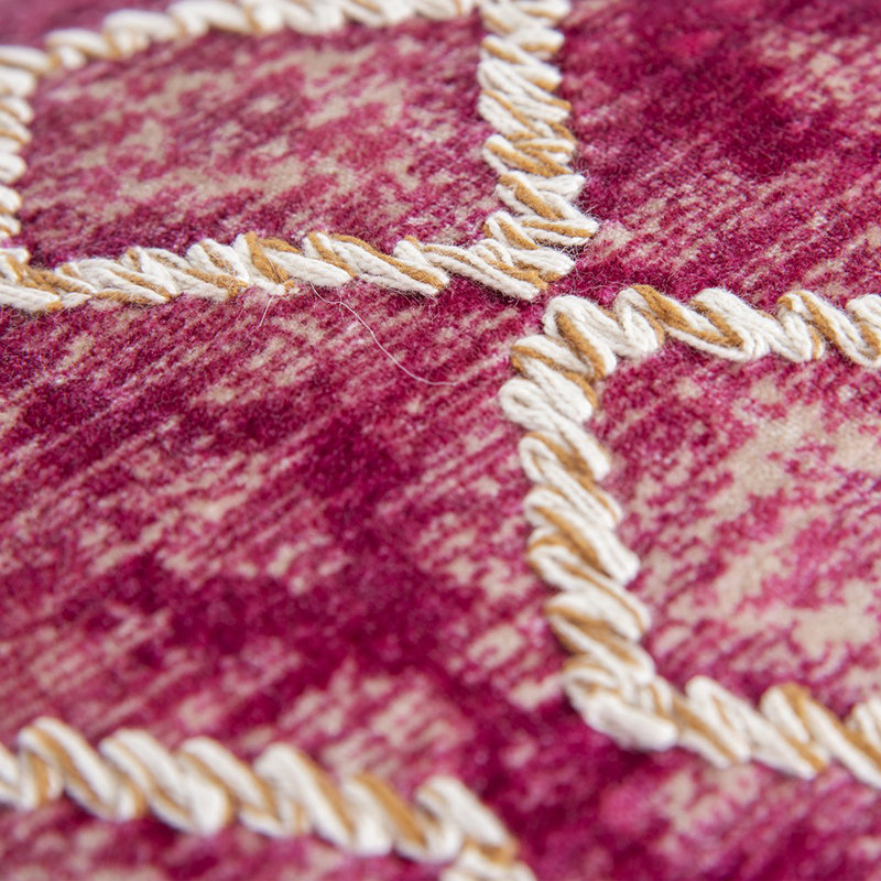 Pink and Ivory Embroidered Cotton Velvet Lumbar Pillow
