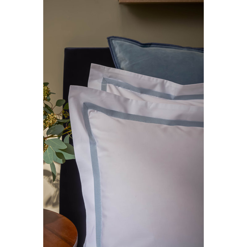 Beaumont Luxury Cotton Percale Pillowcase Pair, Standard Pillowcase, White/Pale Blue