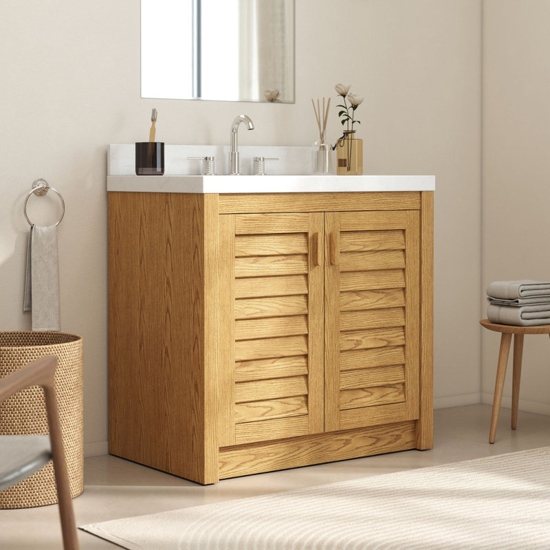 Meuble-lavabo autoportant en bois massif, Thé brun, 36"