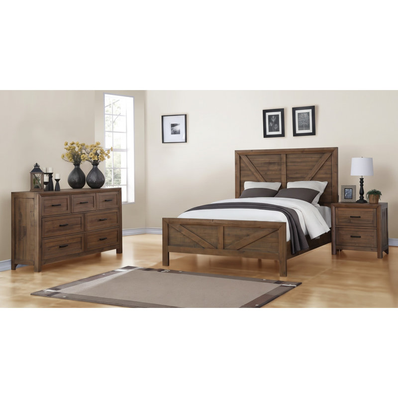 3 Piece Pine Solid Wood Bedroom Set, King
