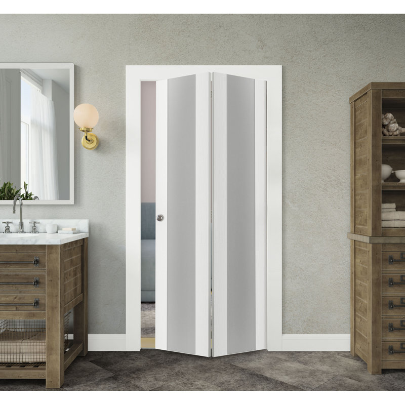 Porte pliante en verre avec ensemble de quincaillerie d'installation, Chêne, 48 po x 79,38 po