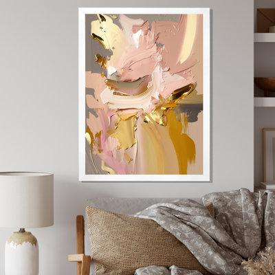 «Retro Pink and Vintage Gold Bliss - Abstract Collages», art mural