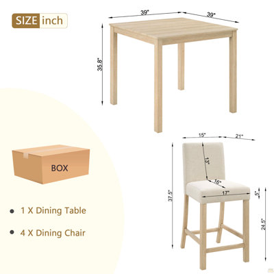 Ensemble de table 5 pièces à hauteur de comptoir avec 4 chaises, ensemble de table à hauteur de comptoir pour 4 avec chaises, ensemble de table à hauteur de comptoir en bois pour la cuisine, la salle à manger, chêne clair