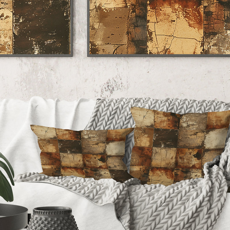 Carreaux d'inspiration rétro brune - Coussin lombaire à carreaux