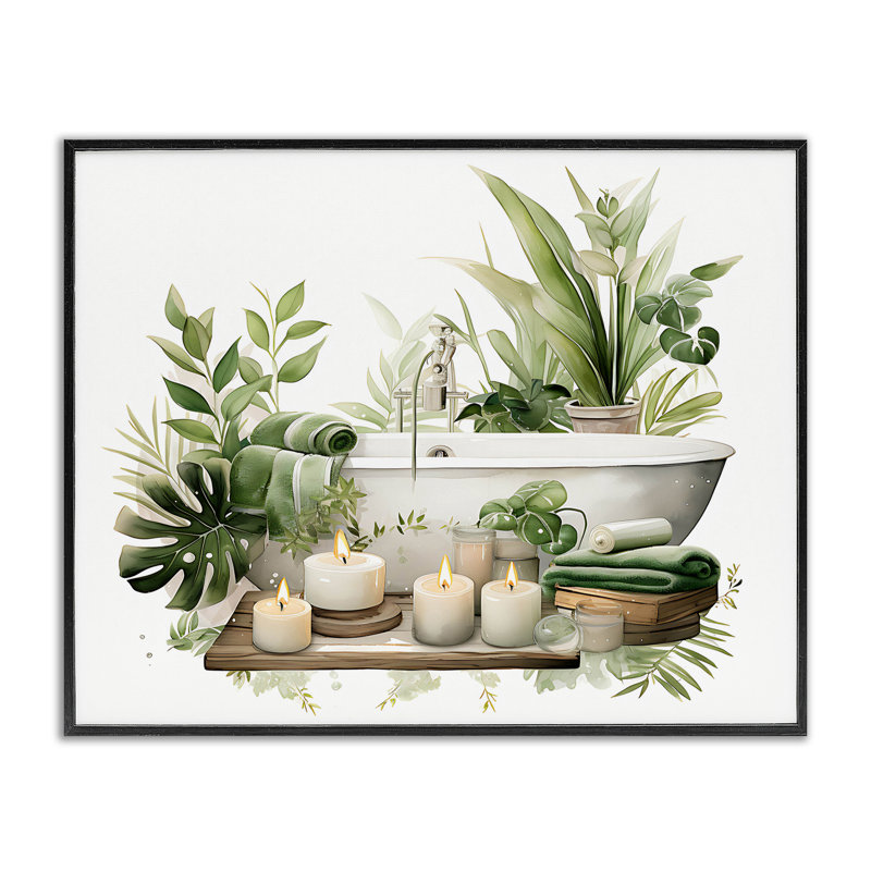 Giclée de baignoire tropicale encadrée, signée lettrée et doublée, H 11 po x l 14 po, Giclée encadrée noir minuit