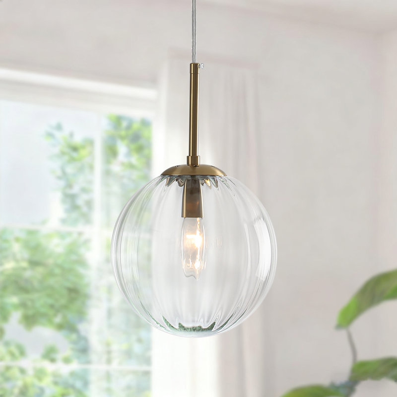 1-Light Ribbed Glass Globe Pendant