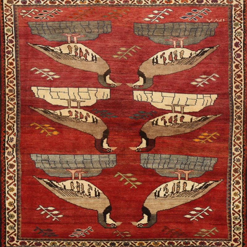 Tapis traditionnel rouge / gris, Carré 8 pi