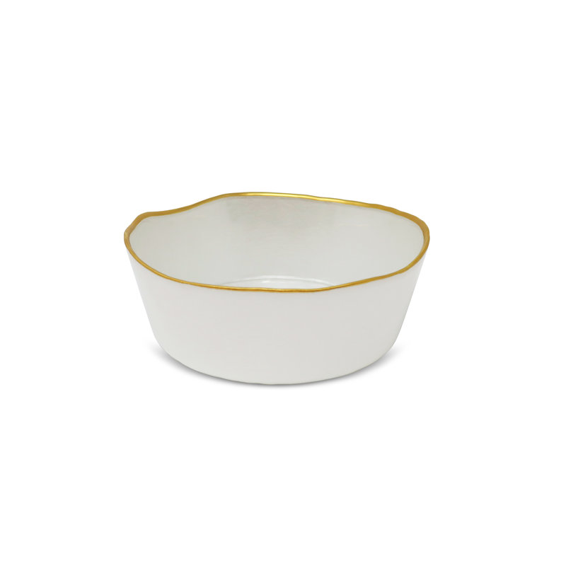 Mercer41 Raimund Ceramic Serving Bowl, White/Gold