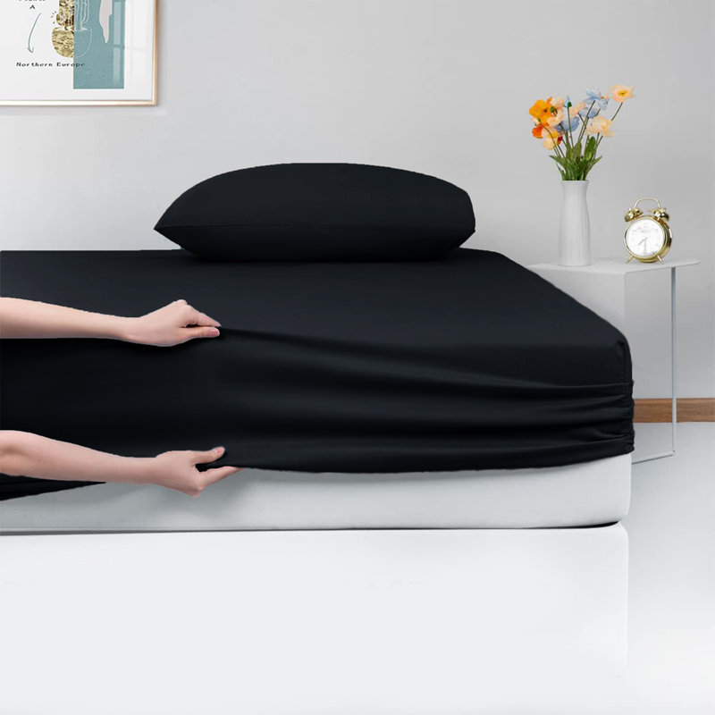 Drap-housse en microfibre extra profonde et ultra douce, Noir, Drap-housse pour lit double