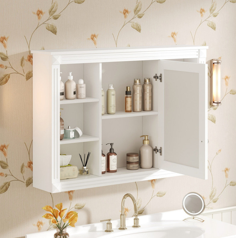 Armoire de rangement murale de 42 po pour salle de bain, armoire à pharmacie, armoire de salle de bain moderne avec miroir, armoire à miroir avec 6 tablettes ouvertes (meuble-lavabo non inclus)
