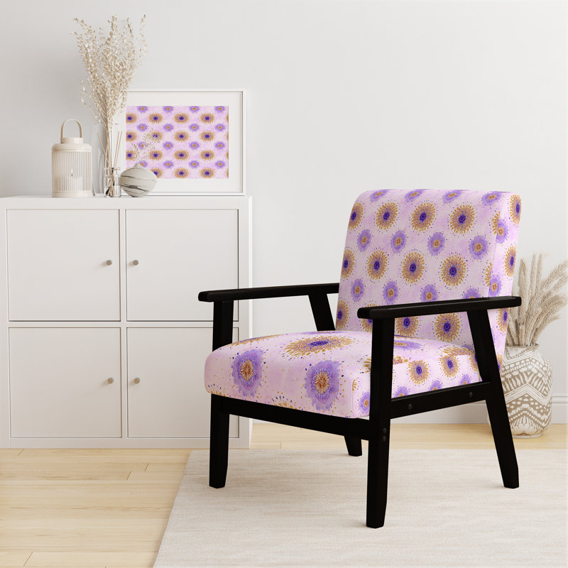 Fauteuil d'appoint abstrait - fauteuil boho mandala, Accoudoirs carrés noirs