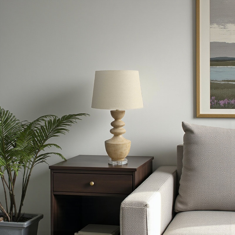 Lampe de table Leyton en résine beige et abat-jour en lin, H 27,84 po x l 15,77 po x P 15,77 po