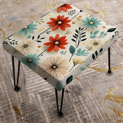 Beige Coastal Harmony Floral Pattern II - Floral Rectangle Ottoman
