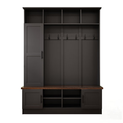 Versatile 3-In-1 Hall Tree With 6 Hooks, Farmhouse Storage Bench And Adjustable Shelves For Entryway Organization