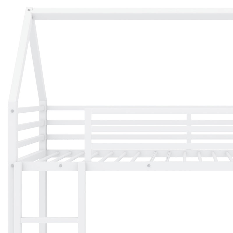 Metal Frame House Bunk Bed With Built-In Ladder, White