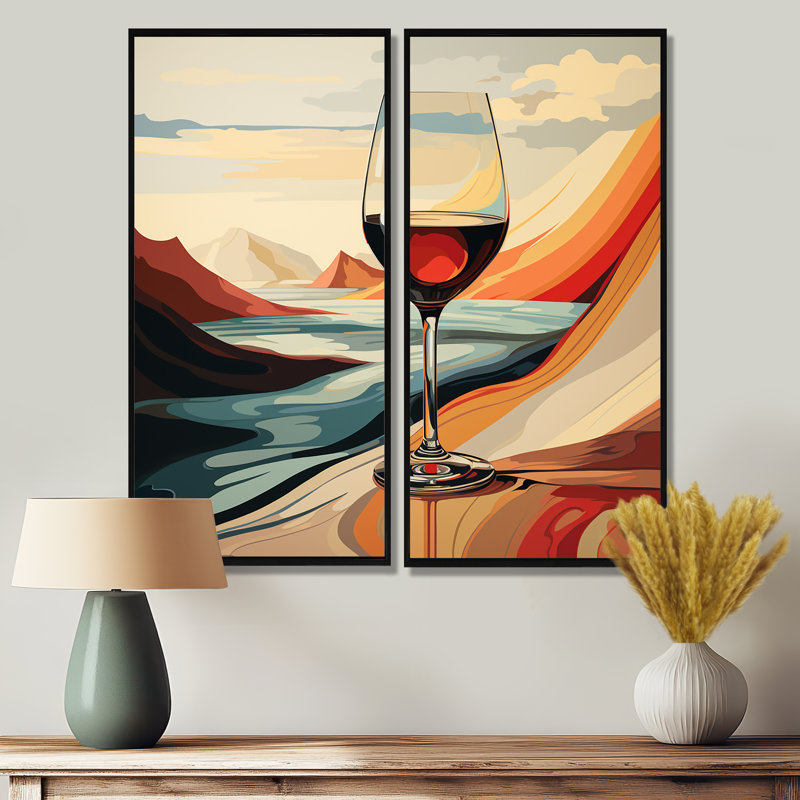 Pink Crisp Elegance Of Wine Glass I - Food & Beverage Wine Art Prints On Canvas 2 Pieces, 40" H x 40" W, Black