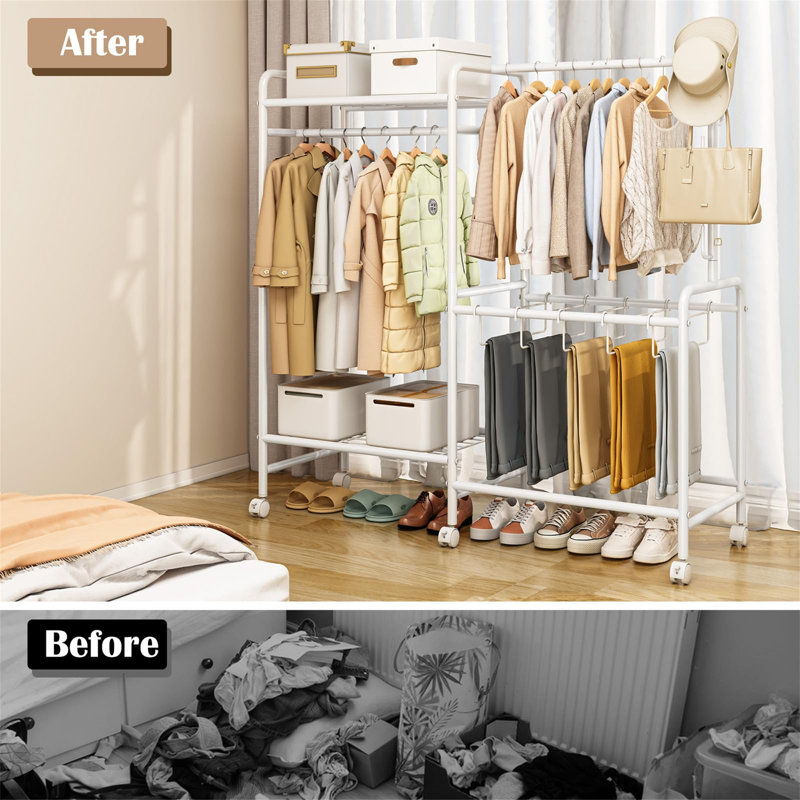 112.15cm Rolling Clothing Rack, White