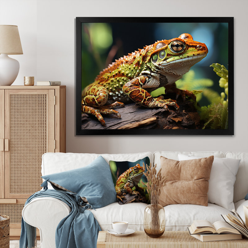 Portrait de grenouille II - impression, H 24 po x l 32 po x P 1 po, Cadre simple noir