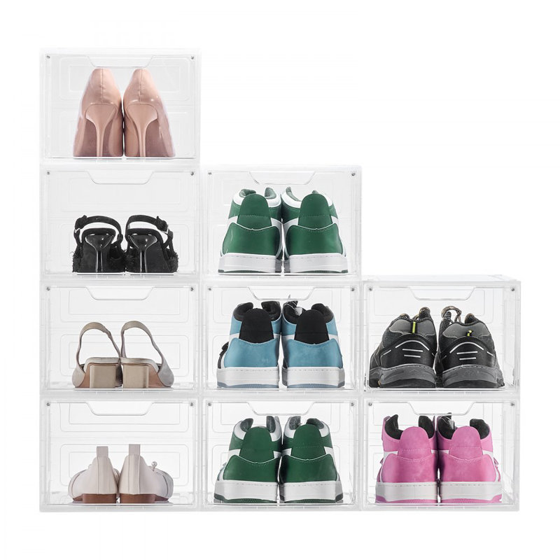 Shoe Storage Boxes Stackable Shoe Boxes US Size 13, Clear/White