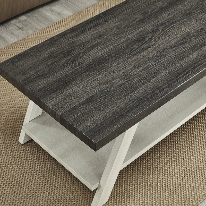 Table basse contemporaine en bois vieilli gris anthracite et beige patiné avec 3 tablettes, Blanc, Gris anthracite
