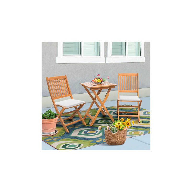 3-Piece Acacia Wood Folding Bistro Set – Outdoor Square Table And 2 Chairs, Natural