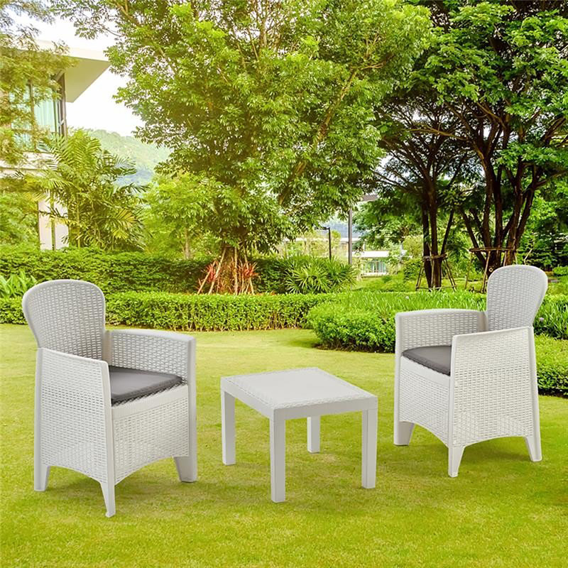 Dilana 2 Seater Rattan Conversation Set, White, White