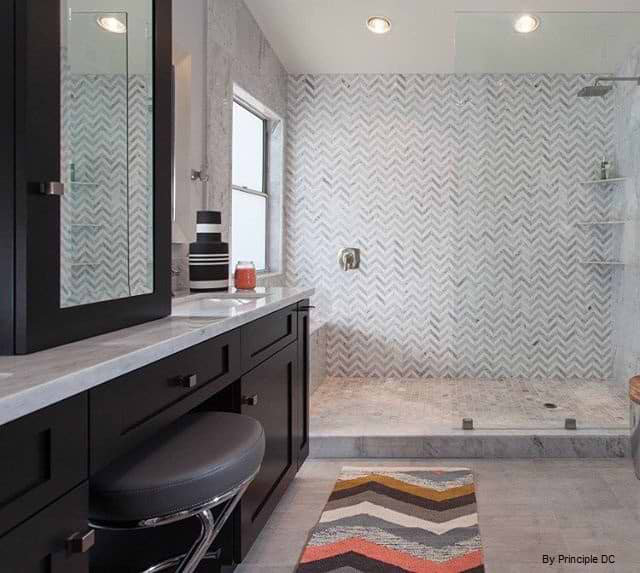 Talon 1x4 Chevron Polished Marble Mosaic Tile, Carrara/Thassos