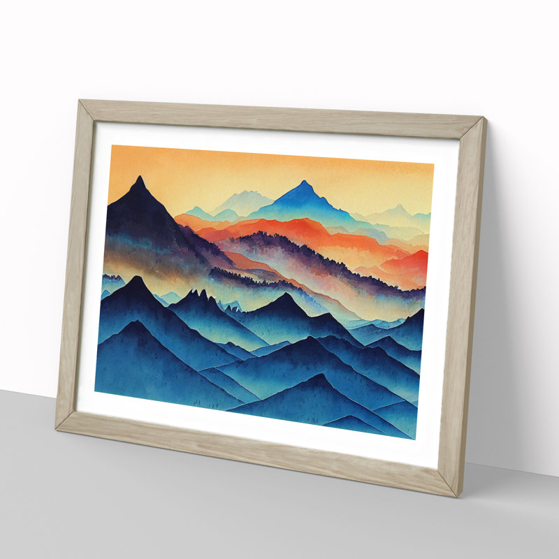 Mountain Landscape Watercolour Vol.2 Abstract - Framed Print, 46cm H x 64cm W x 2cm D, Oak Framed