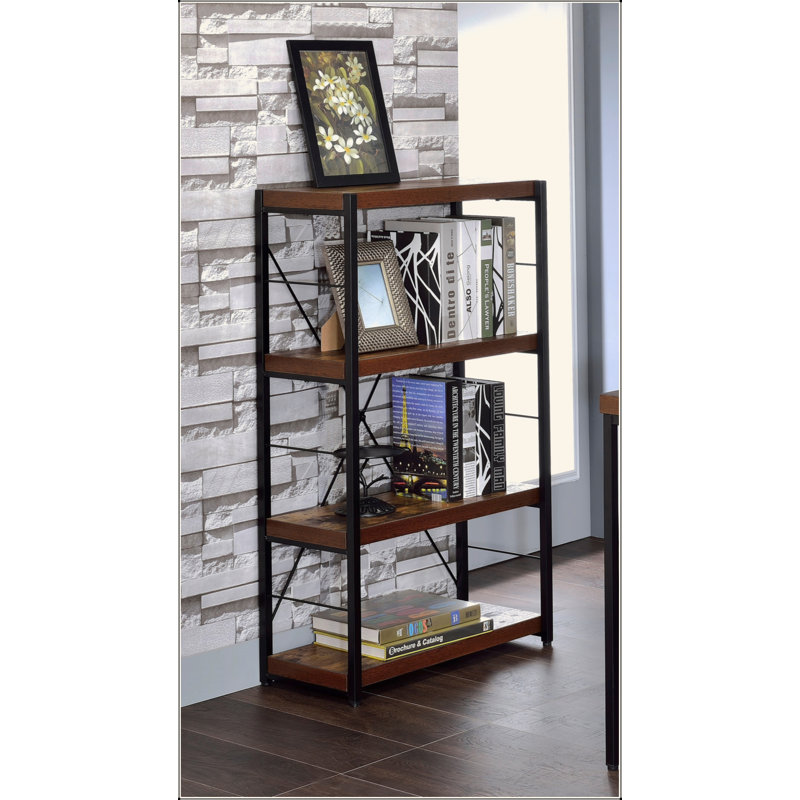 3-Tier 4-Fixed-Shelf Rectangular Bookshelf, 3 Open Compartments, Weathered Oak Wooden Top, Brown