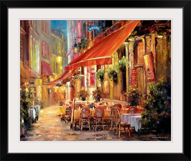«Cafe in Light» par Haixia Liu - reproduction imprimée, H 8 po x l 10 po x P 1,5 po, Toile