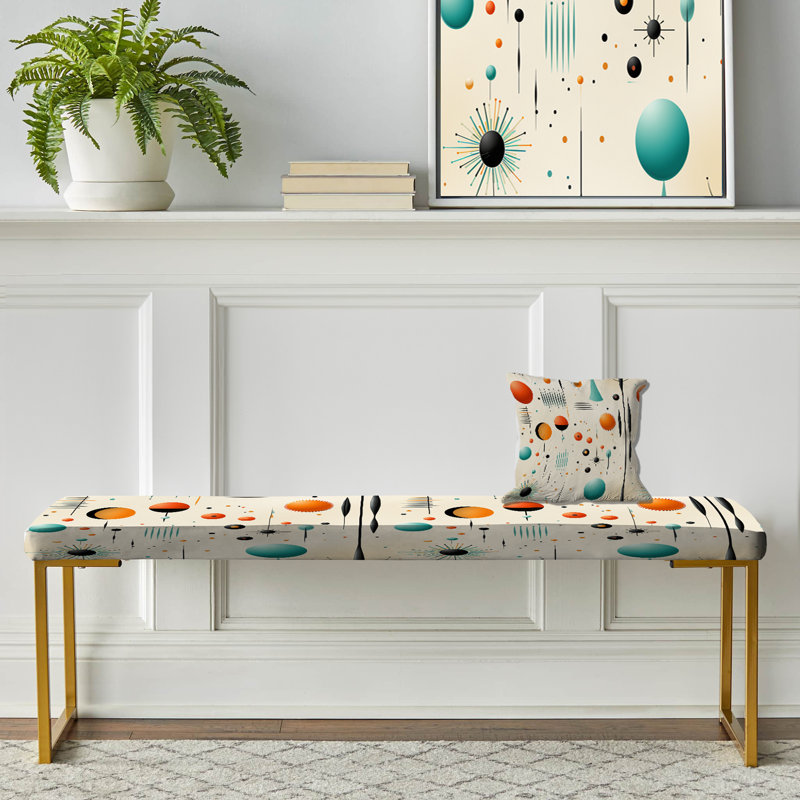 Banc rembourré or, Beige Retro Modern Geometric Matrix