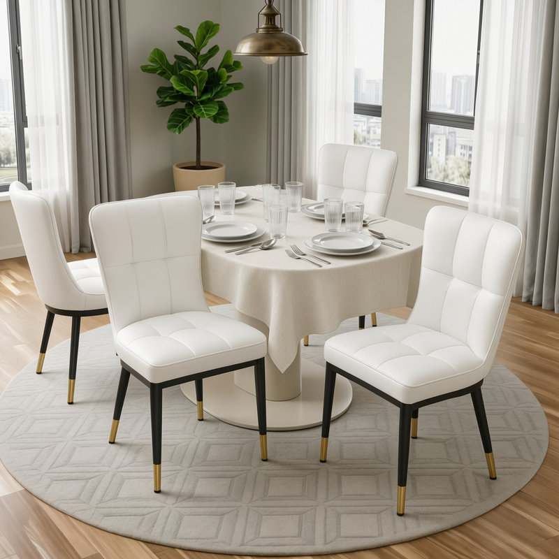 Chaise rembourrée moderne avec structure en métal, Blanc