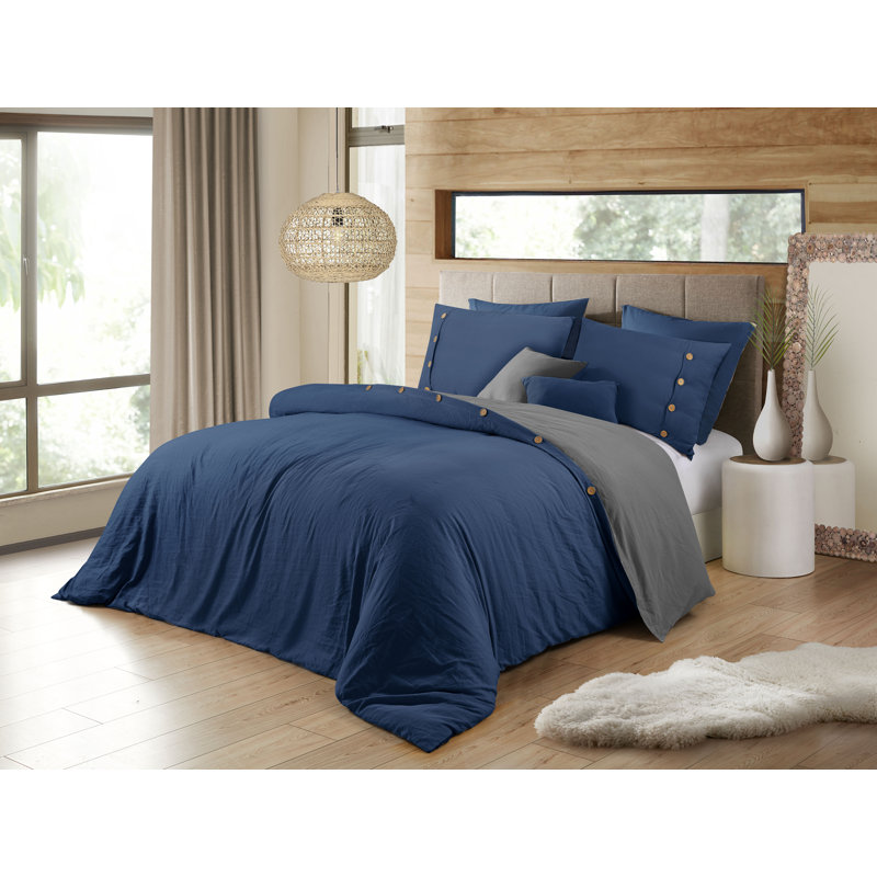 Swift Home Soft Reversible Duvet Cover Set, Button Closure & Interior Ties, All-Season Bedding, Navy
